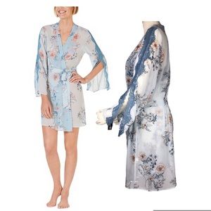 Printed Lace - Trim Chiffon Wrap Robe NWT!